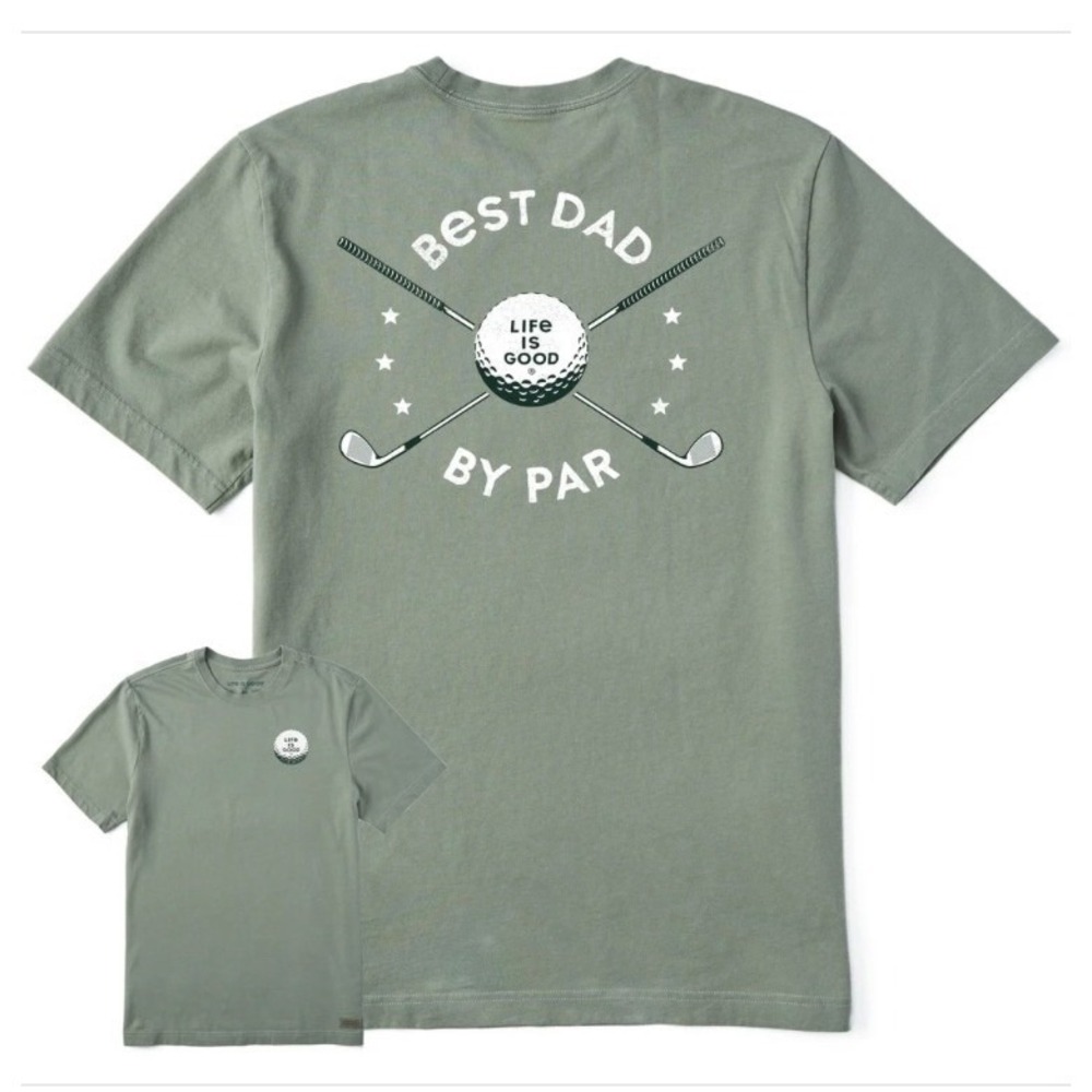 3/$25 Life Is Good Mens Best Dad By Par‎ Golf Short Sleeve Crusher Tee Green
